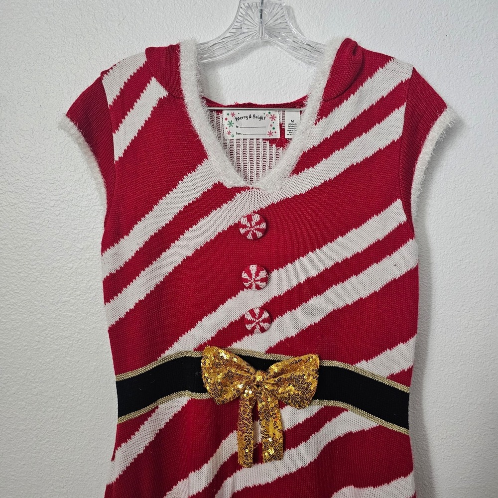 Ugly Christmas Sweater Striped Knee Length Dress Women's Size Medium - Picture 2 of 5